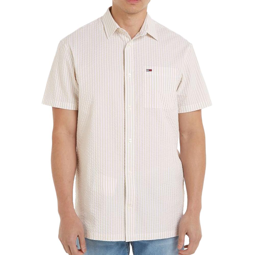 Tommy Hilfiger Chemisette Manches Courtes Blanc/Beige Homme Tommy Hilfiger Reg Stripe Seers