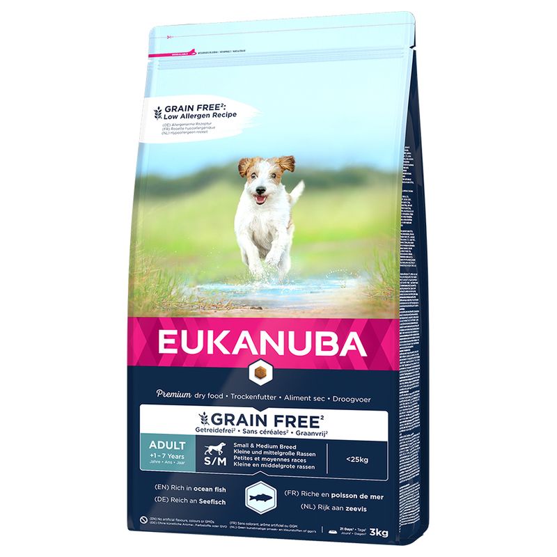 Eukanuba Grain Free Adult Small / Medium Breed avec du poisson de mer
