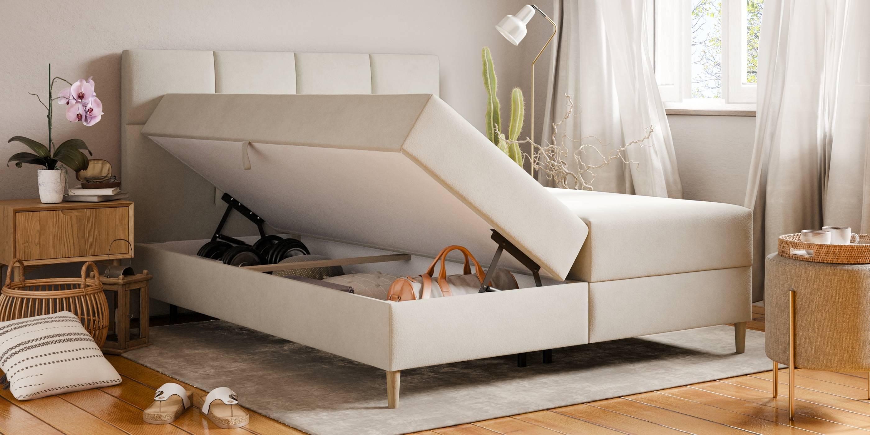 by fonQ Novae Boxspring  met Opbergruimte 160 x 200 cm - CrÃ¨me / Zwart