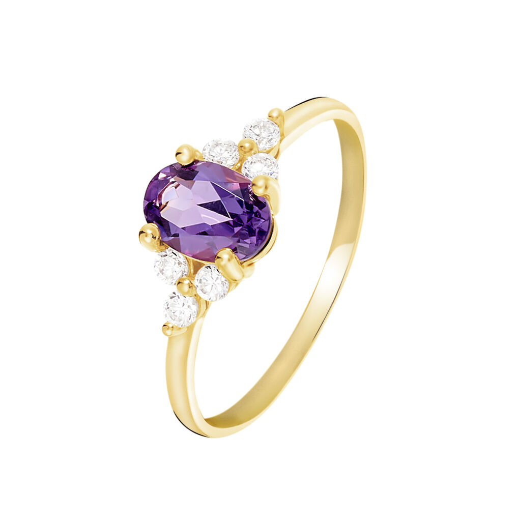 Bague Anaid Or Jaune Amethyste Et Oxyde De Zirconium