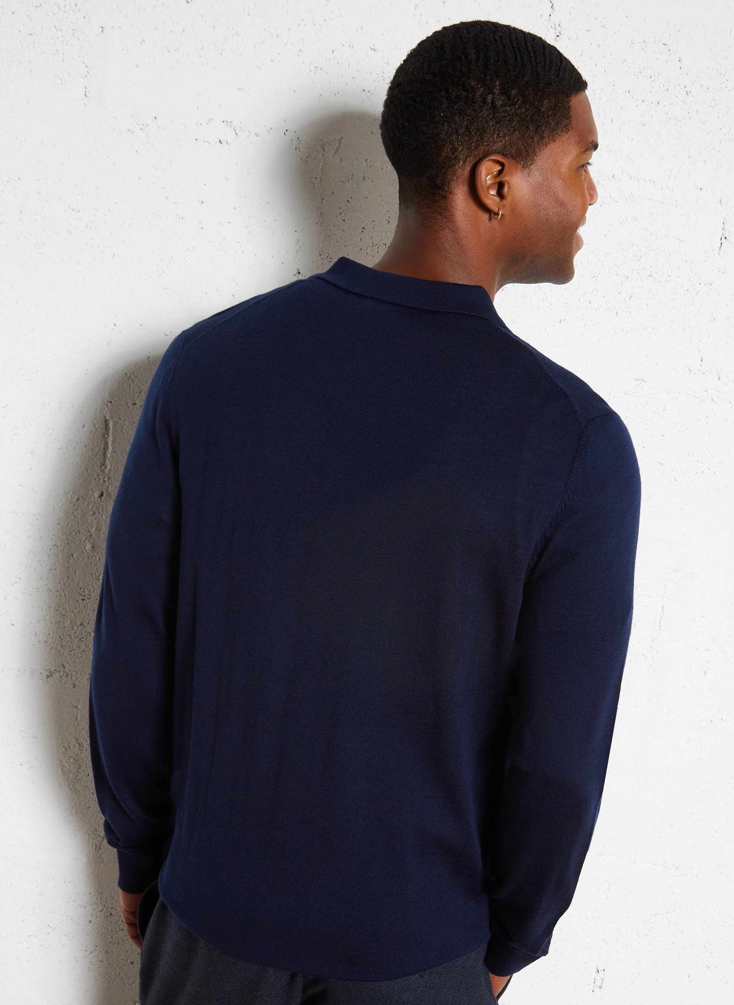 TRAY - Pull droit col polo en laine mérinos | Bleu