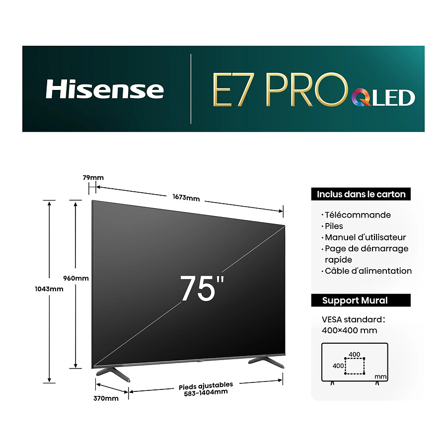 Hisense 75E7NQ Pro - TV 4K UHD HDR - 189 cm