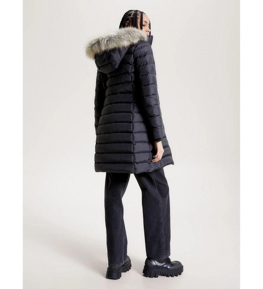 Casaco de penas Tommy Jeans Essential com capuz, preto