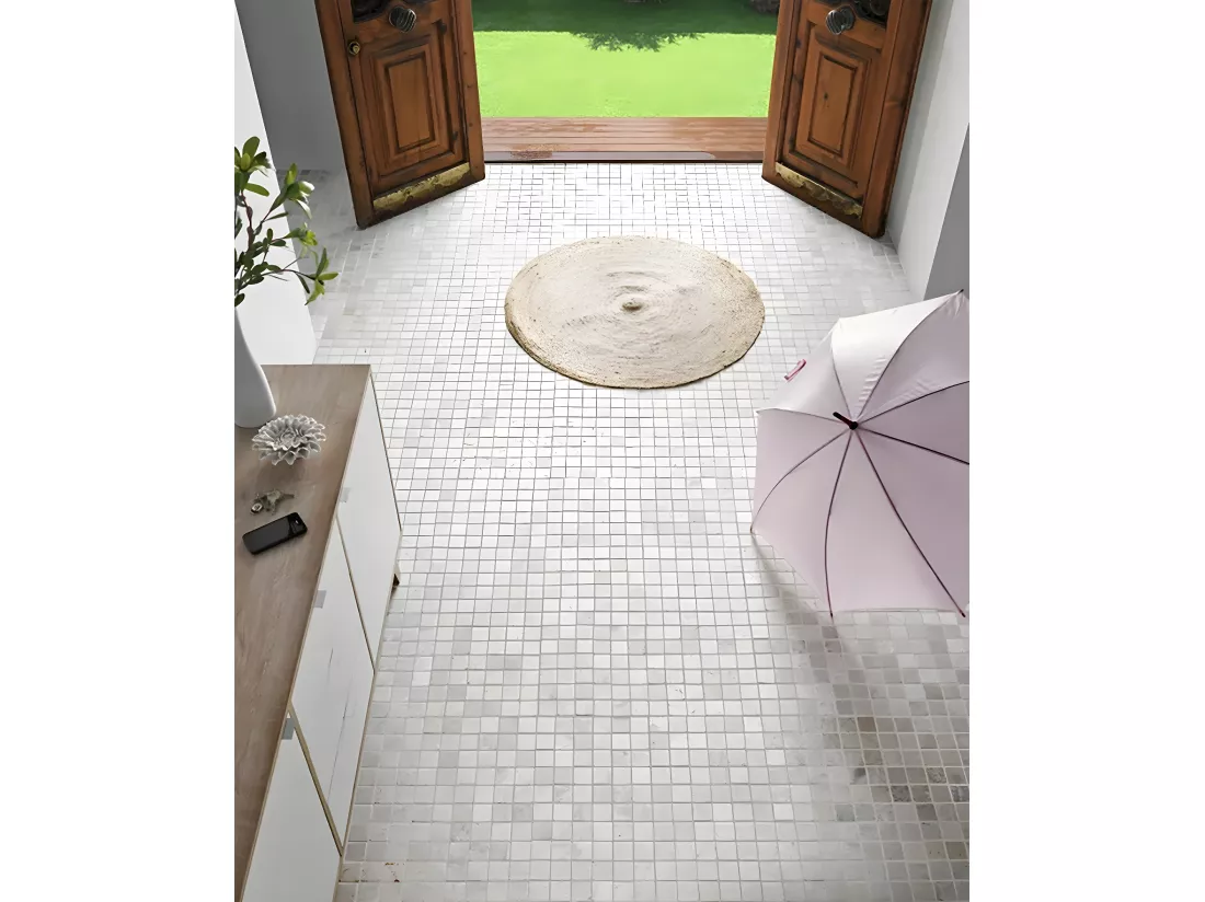 Carrelage de mosaïque/Plaque mosaïque mur et sol en marbre naturel coloris blanc - 30 x 30 cm