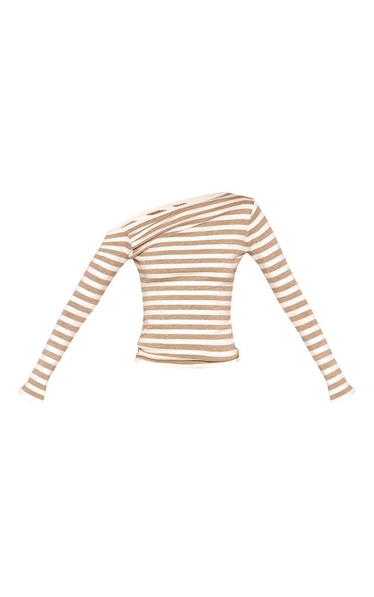 Beige Haut Tricoté Rayé Asymétrique Tall