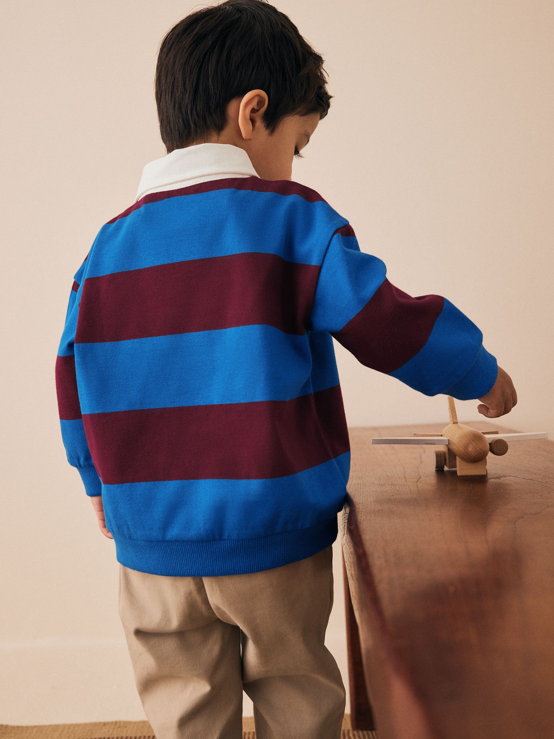 Cobalt Blue and Burgundy Striped - Rugby poloshirt met lange mouwen (3mnd-7jr)