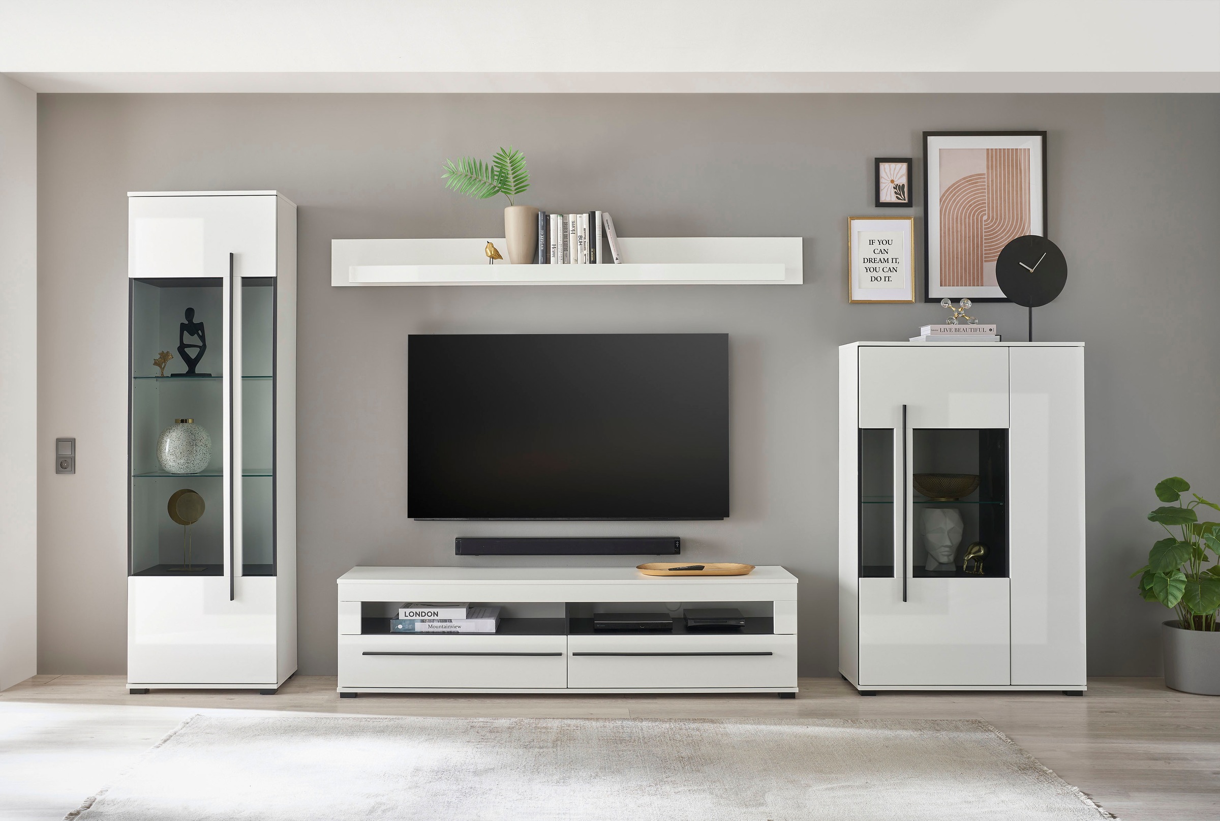 INOSIGN Wohnwand »Cantara, moderne Anbauwand, Wohnzimmer-Set, in Eiche Evoke oder Weiss« Set, 4 Stk. tlg.