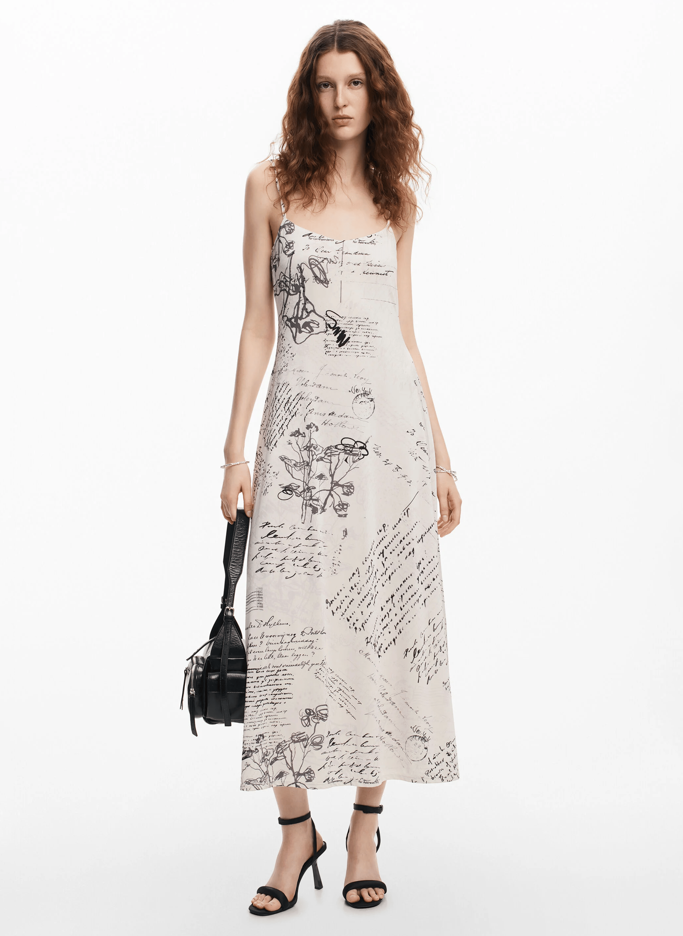 Robe midi imprimée journal | Blanc