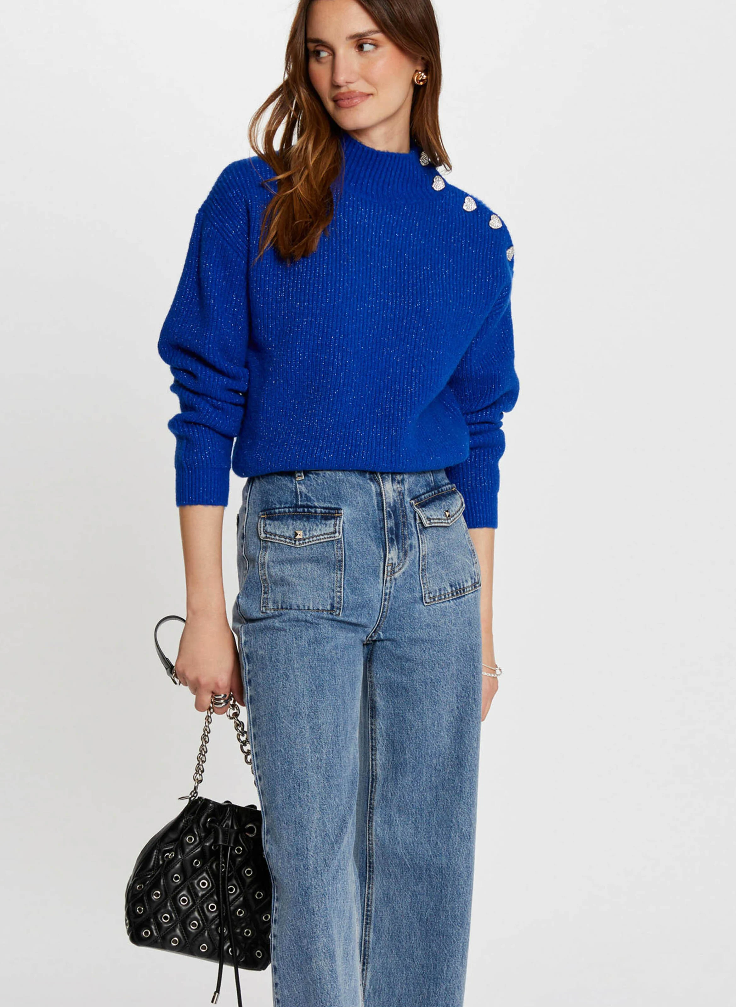 MSTORI - Pull droit col montant | Bleu