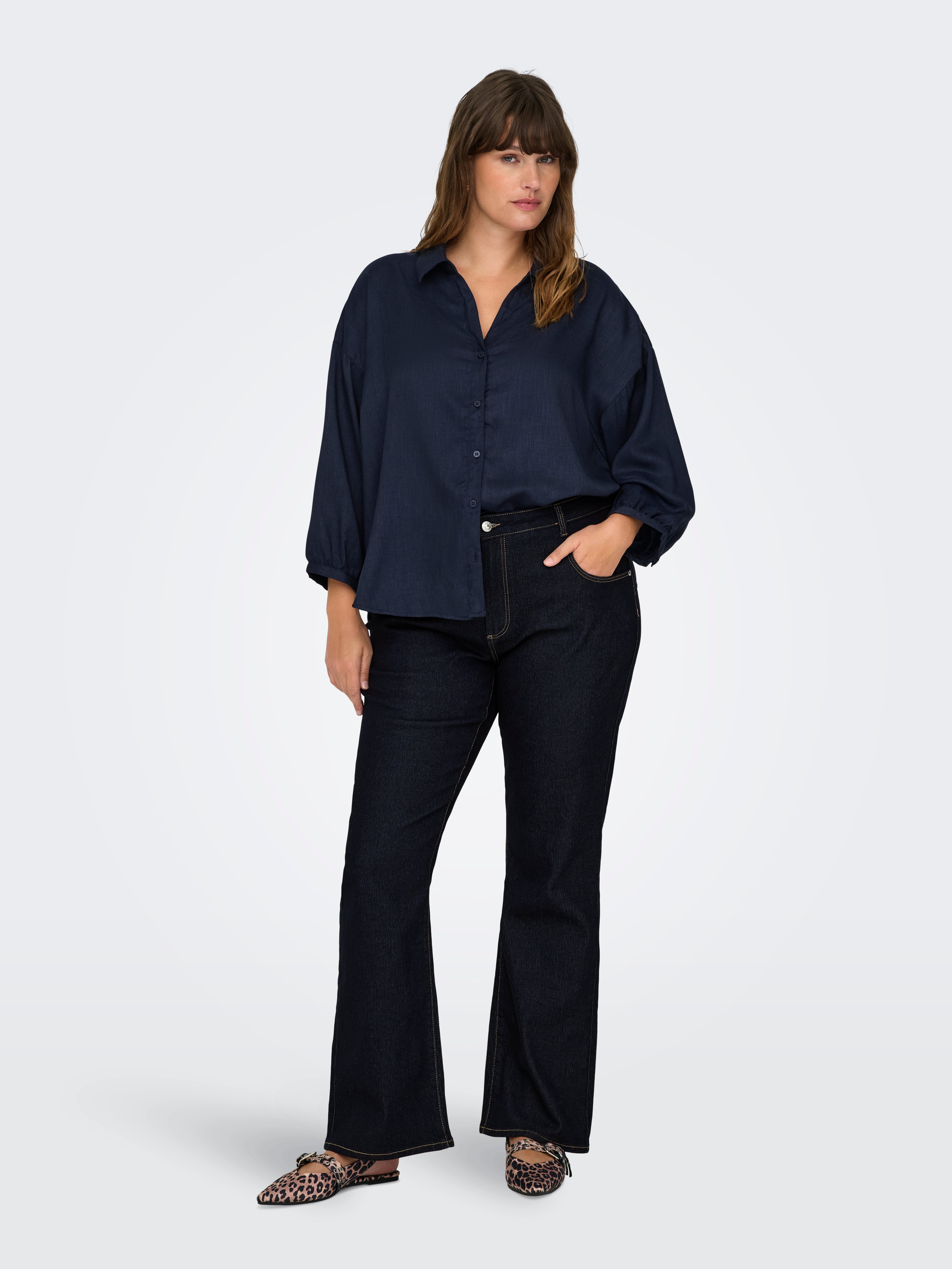 CARSANDRA Hohe Taille Ausgestellt Jeans Dark Blue Denim