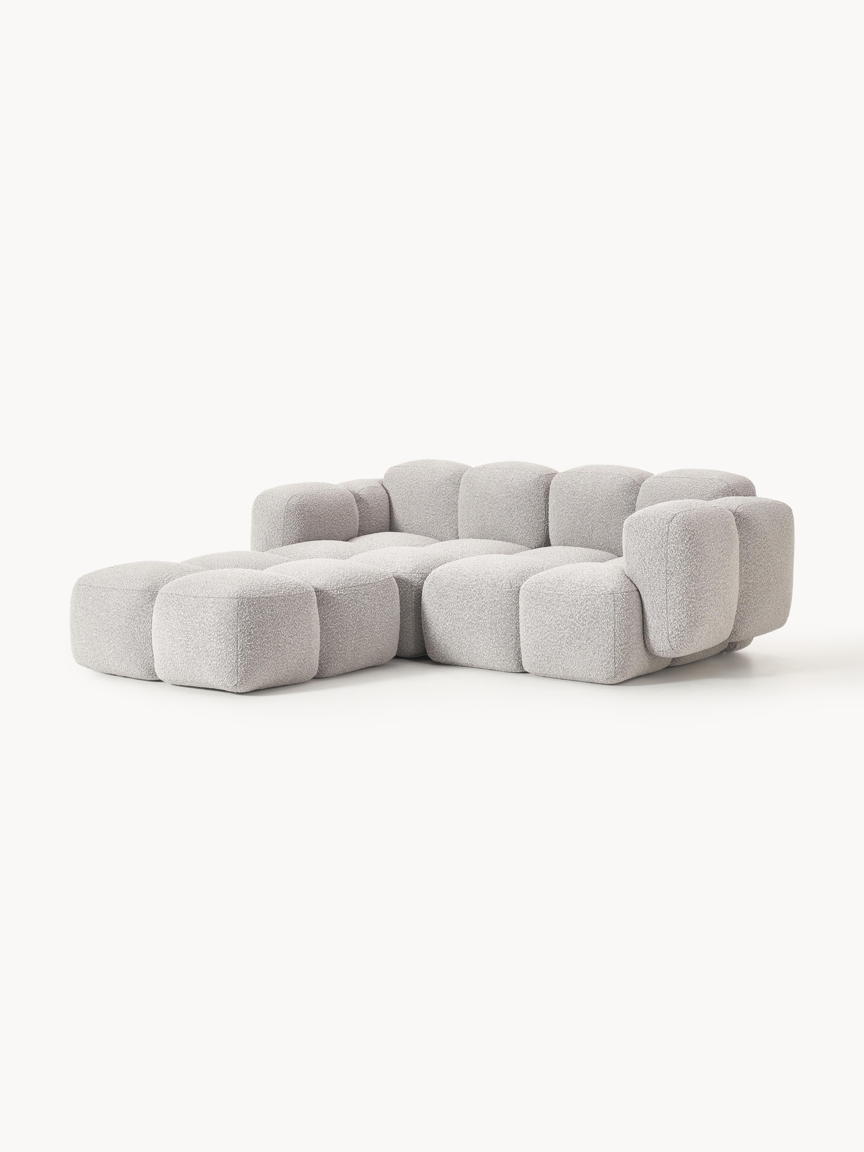 Modulaire bank Tayla (3-zits) van bouclé met poef (links/rechts)