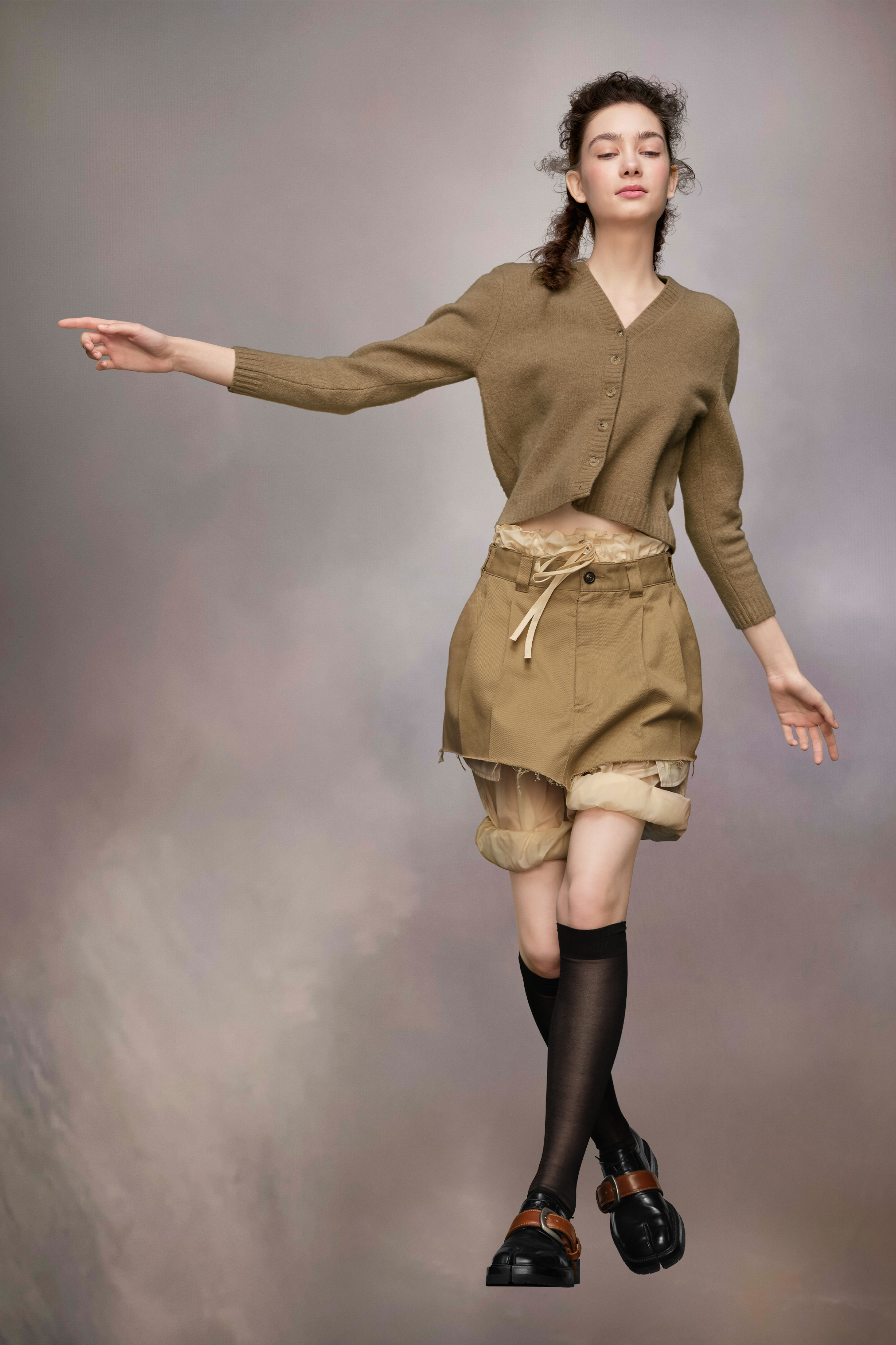 Cardigan en laine d'agneau lavée Rose beige