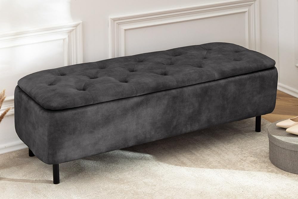 Riess Ambiente Extravagante Polsterbank EN Vogue - 120cm - grau schwarz - Samt mit Stauraum Metallbeine Sitzbank