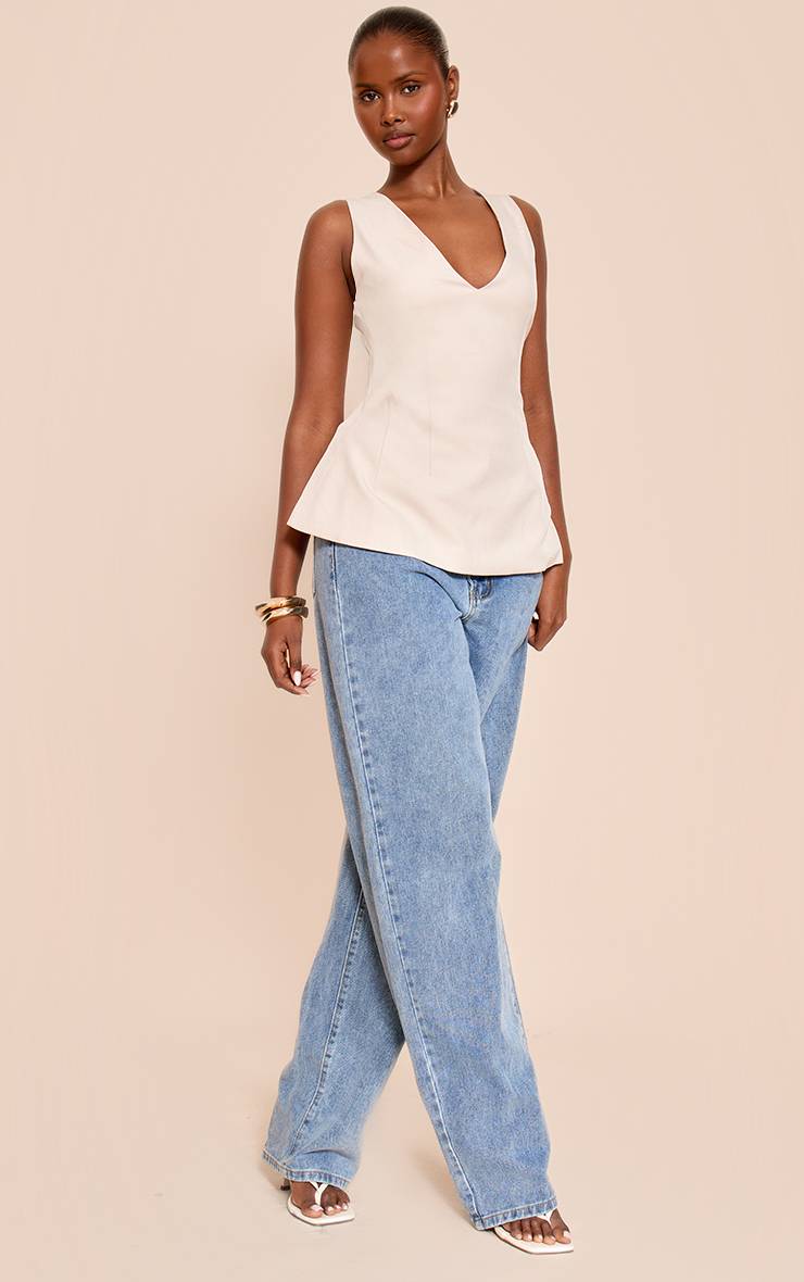 Gris Pierre Top Long Tissé Col V