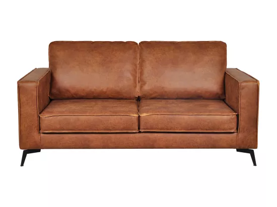 Canapé vintage 2-3 places cuir marron cognac aspect vieilli et métal noir SONNY