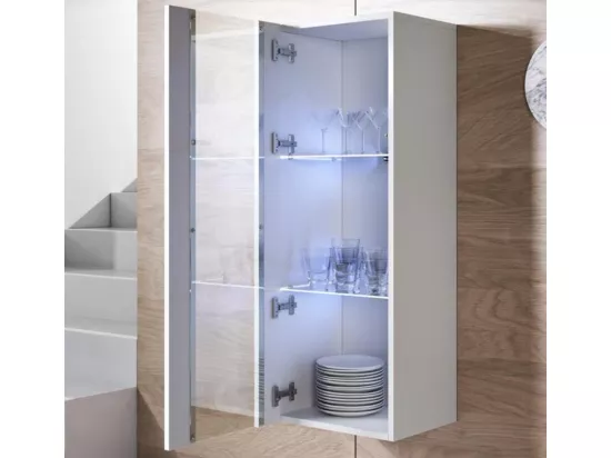 Vitrine pour Salon Salle à manger en Blanc avec LED 40x29x126cm Luke V2
