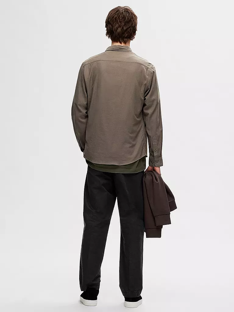 SELECTED Flanellhemd Slim Fit SLHSLIMOWEN beige