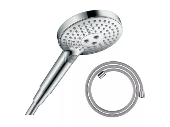 Pommeau de douche HANSGROHE Raindance Select S EcoSmart 120 3 jets + flexible de douche Designflex 160 cm chromé