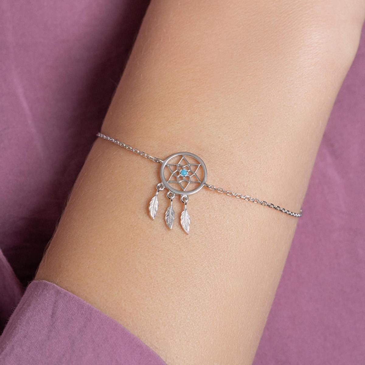 Bracelet attrape-rêve perle bleu turquoise Argent 925 rhodié