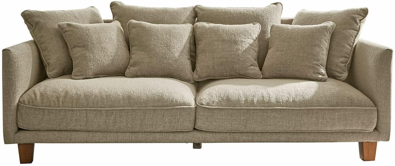 Loberon Sofa Brissonneau, Modernes Design, inkl. Zierkissen, Robuster Bezug, Weiche Haptik, Stilvolle Eleganz, Couch, Sitzmöbel, Kautschukholz, Kiefernholz, Polyester, hellgrau