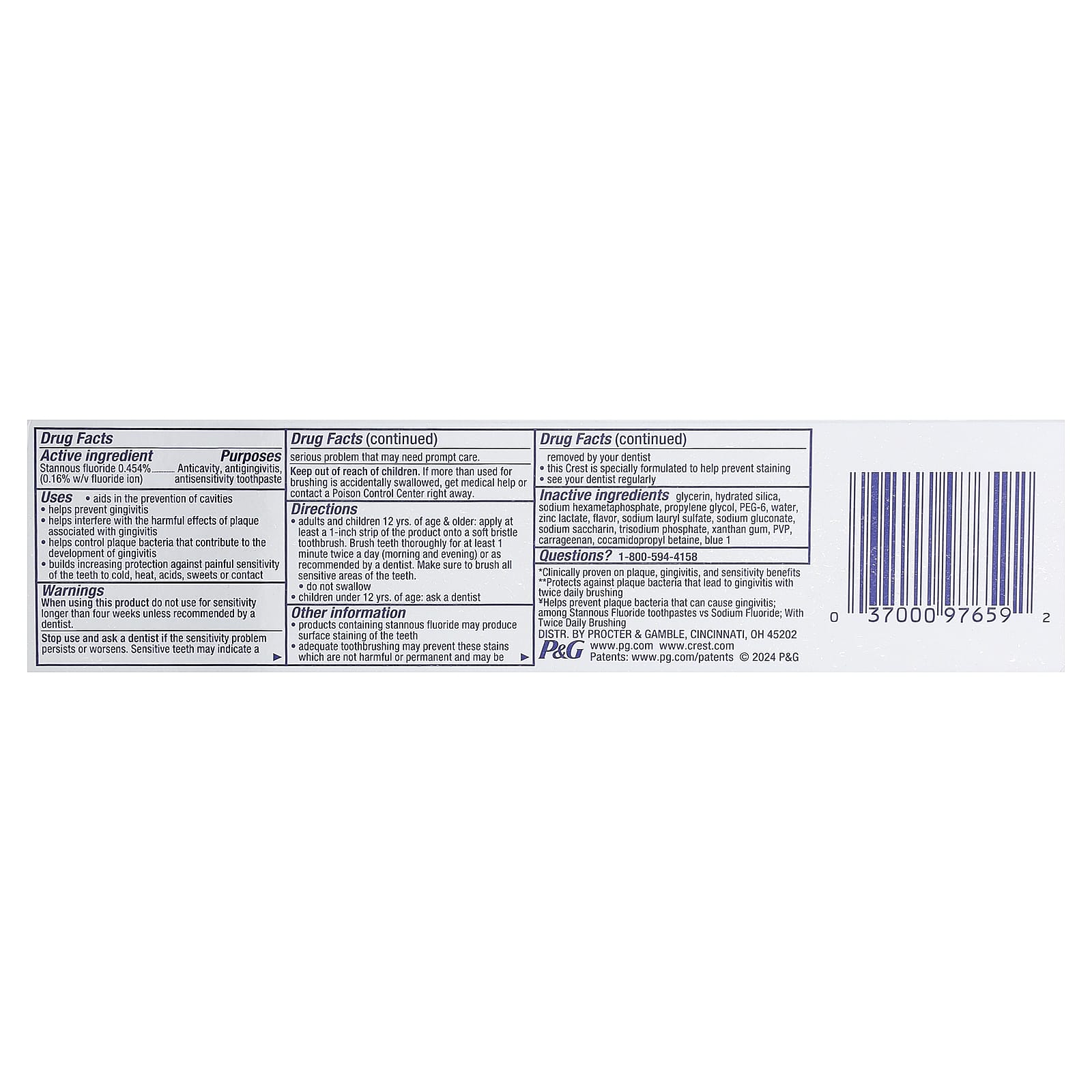 Crest, Pro Health Advanced, fluoride tandpasta, tandvleesbescherming, 2-pack, 144 g per stuk