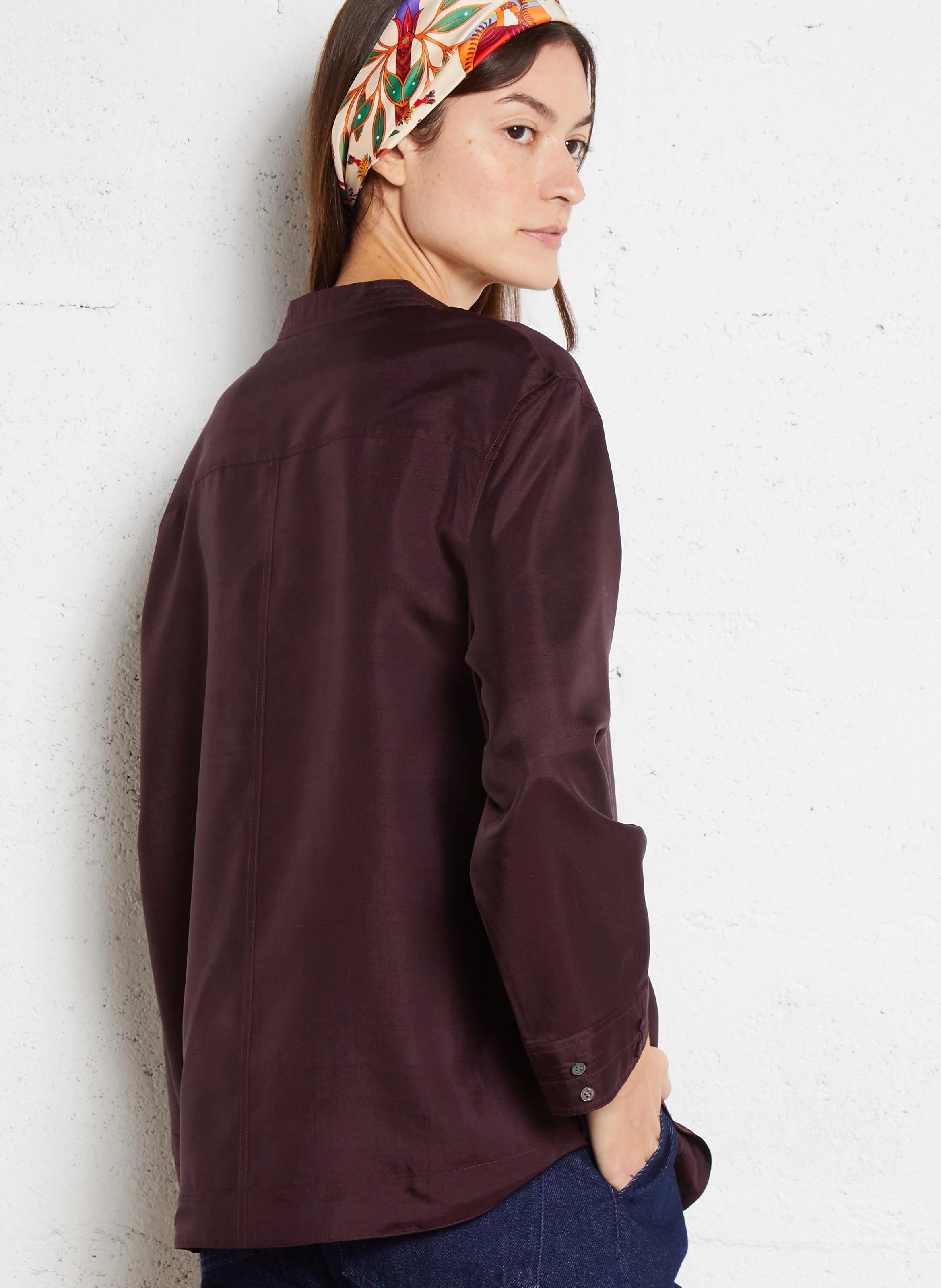 BADEN - Blouse col mao en soie | Violet