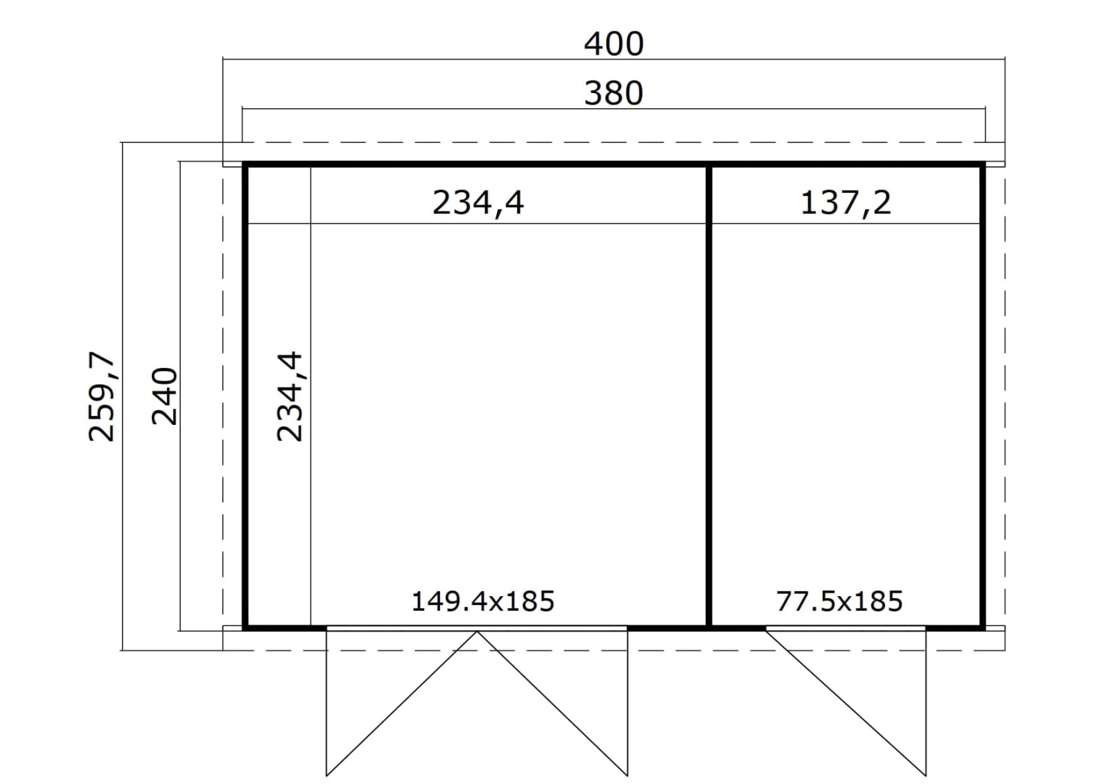 Gartenhaus ZAMBEZI XL - schwedenrot - Fichte massiv - 380x240 cm