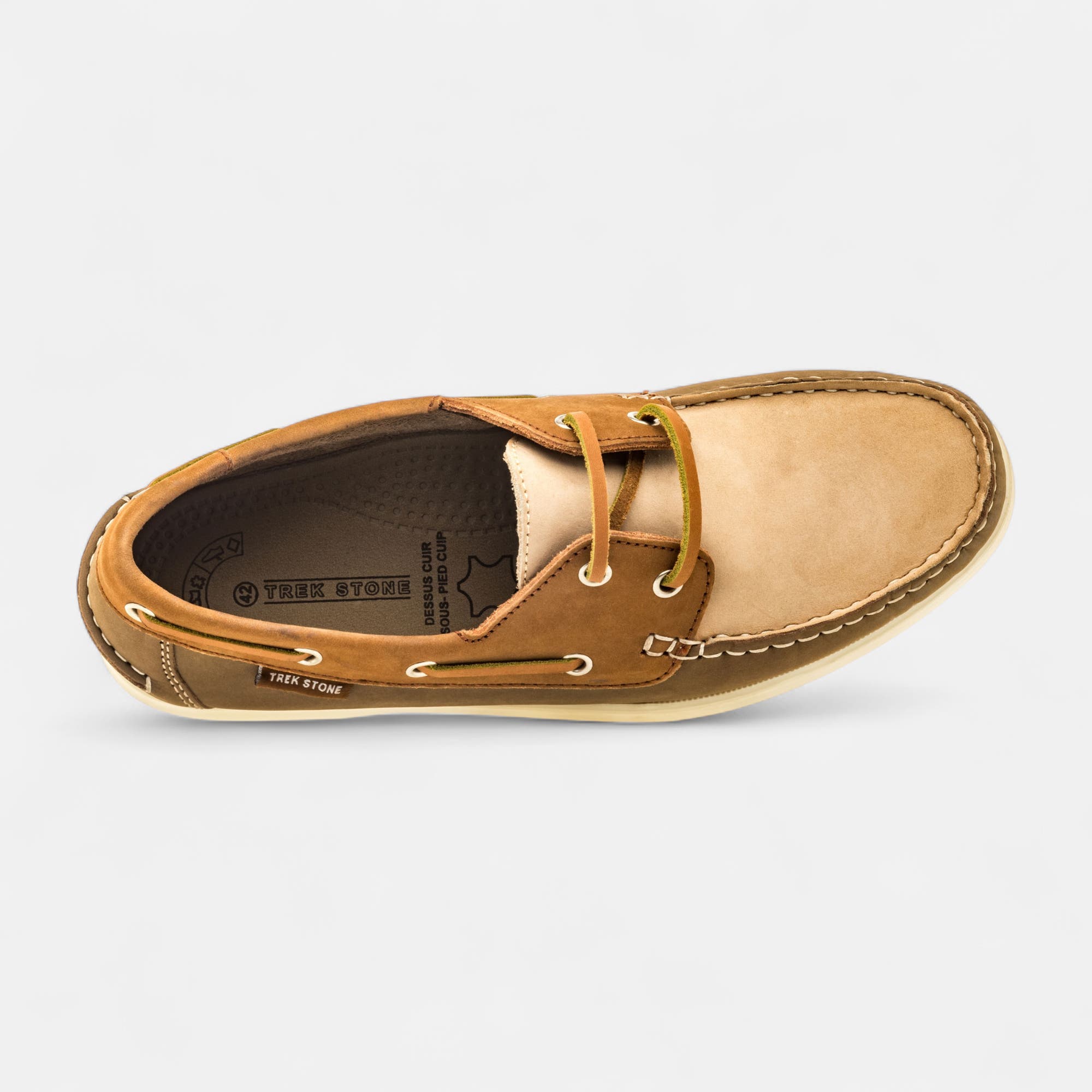 Chaussures bateau Homme en cuir kaki