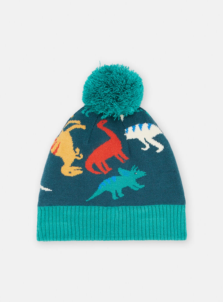 Bonnet bleu canard à imprimé dinosaures