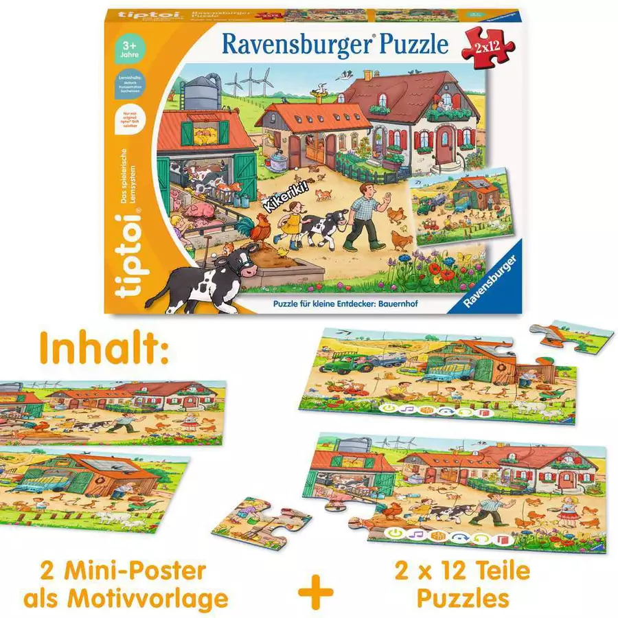 Ravensburger tiptoi® Puzzle für kleine Entdecker: Bauernhof bunt