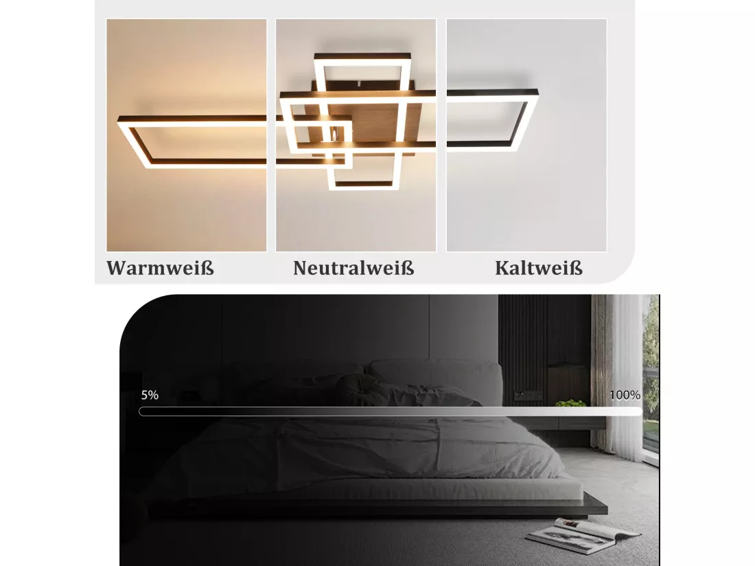 NETTLIFE Plafonnier LED Chambre Cadre Noir 102CM Dimmable avec Télécommande Moderne Intensité variable