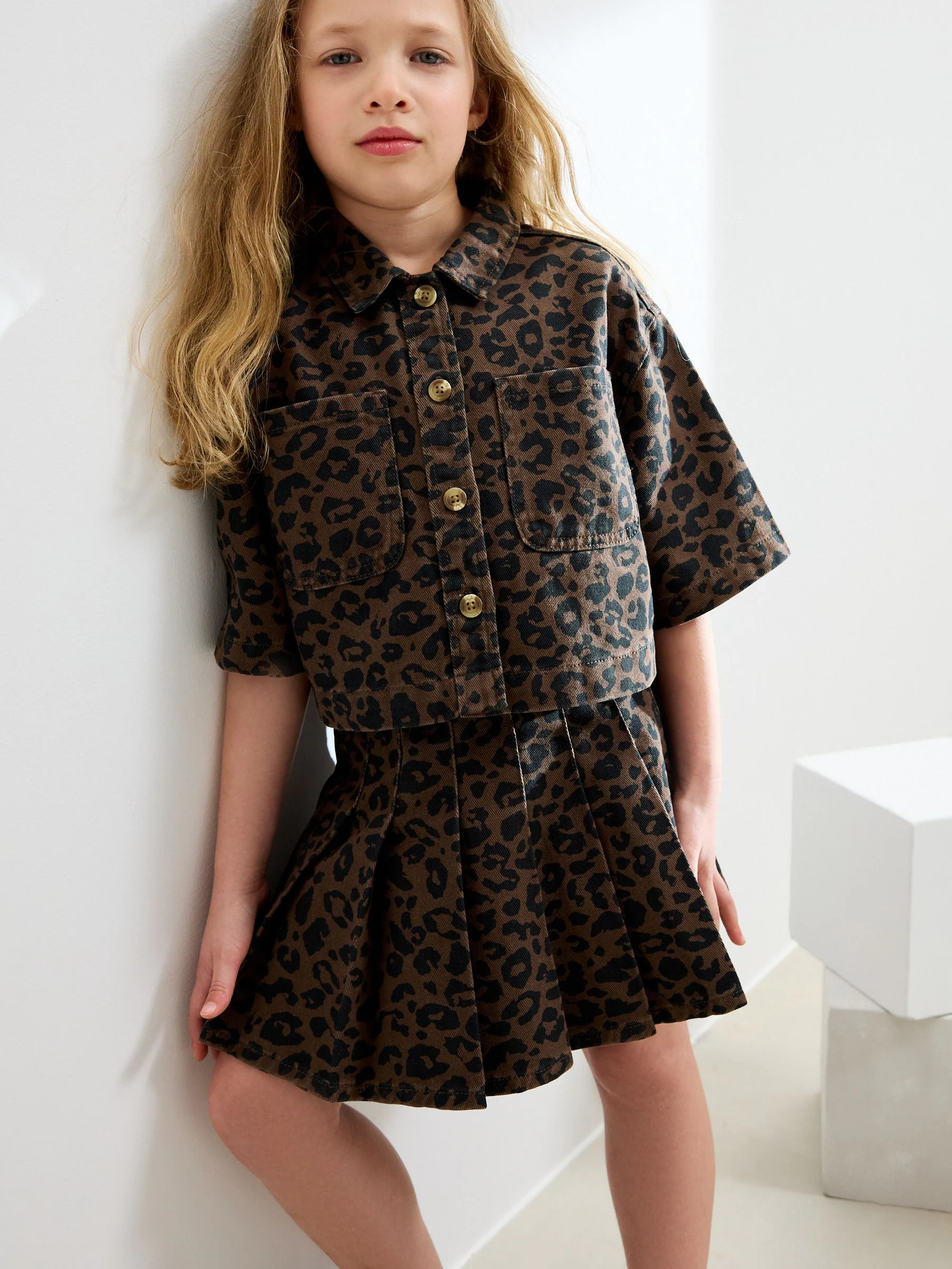 Dierenprint - Set van blouse en geplooide rok (3-16jr)