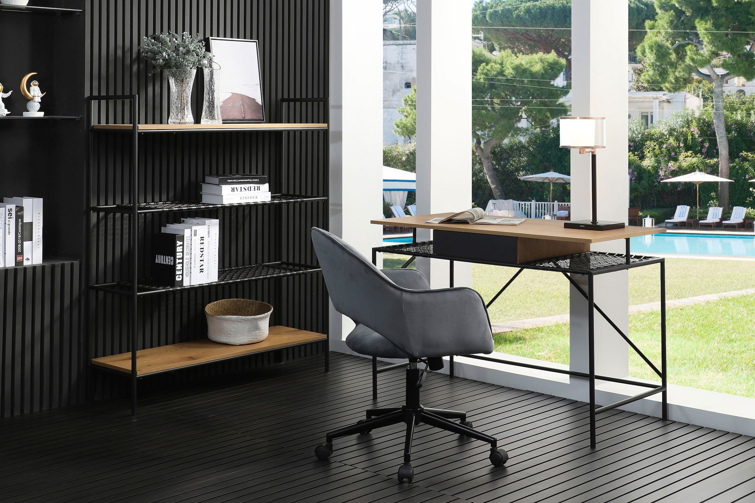 SalesFever Bücherregal »York Design-Regal für stilvolle Ordnung« Mattschwarze Polyrattan Ablageböden - Stil trifft Funktionalität