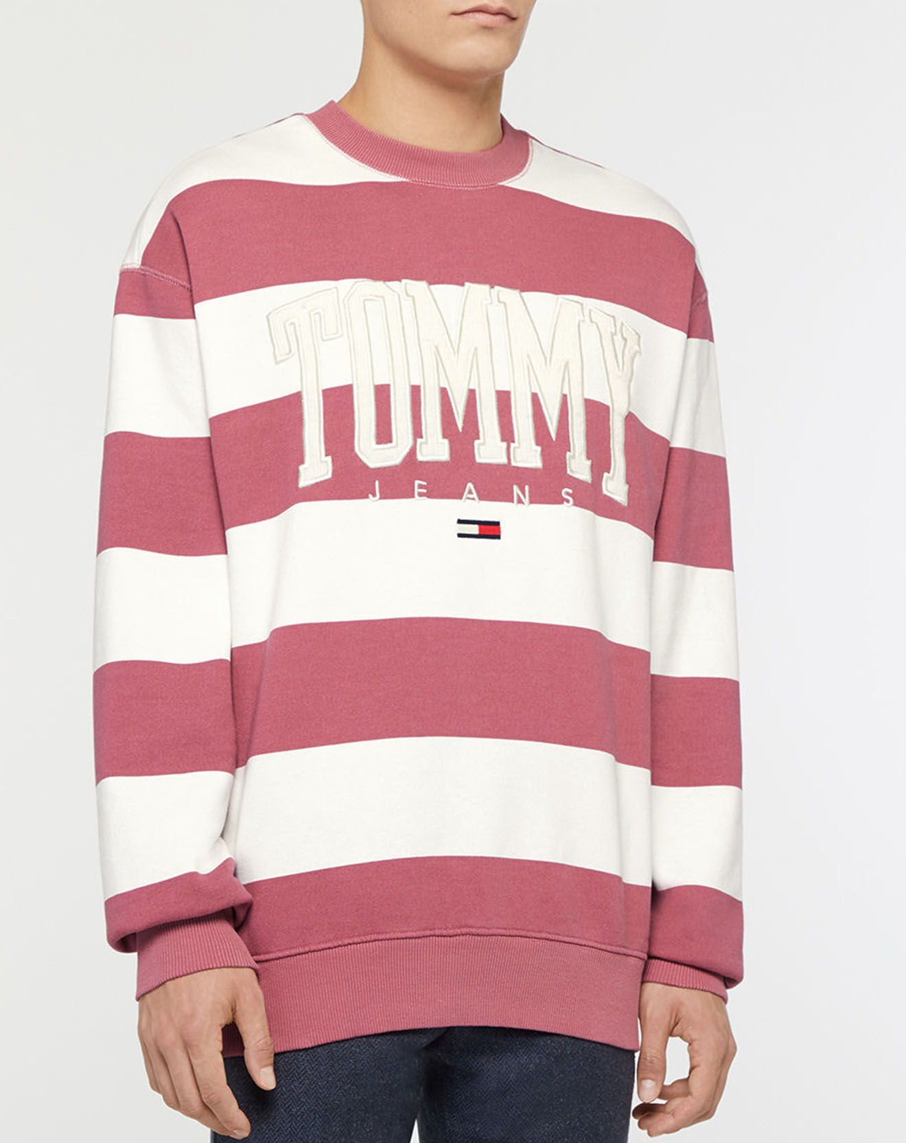 Tommy Jeans Sweat en Coton Bio Abo Tjm Collegiate rose/blanc