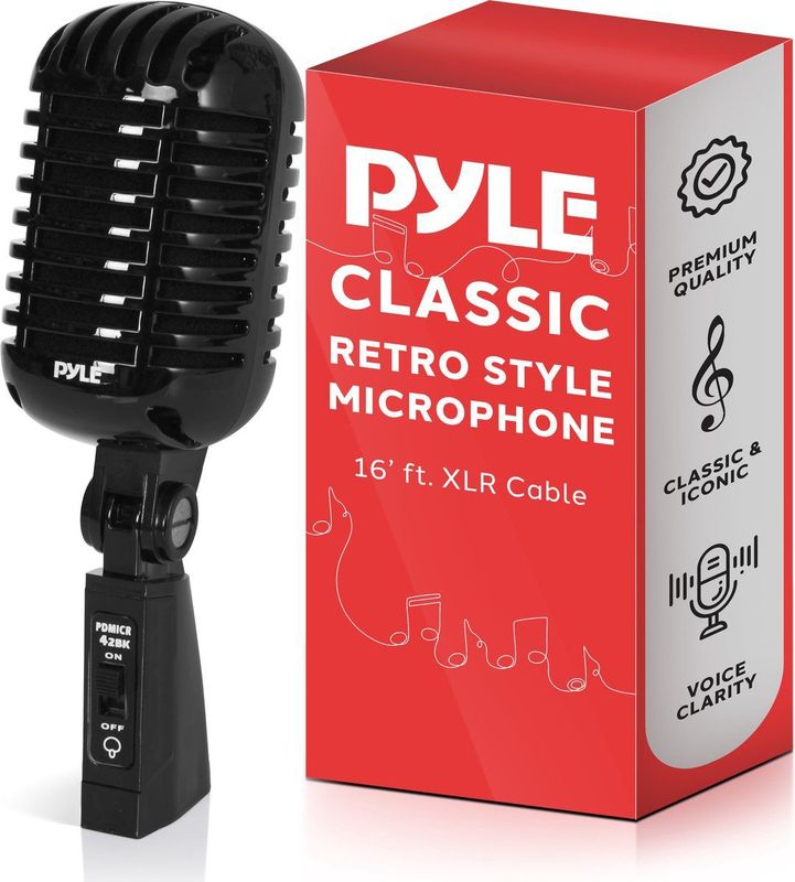 Pyle - Retro Dynamische Spraakmicrofoon - Zwart - Unidirectioneel - Inclusief XLR-kabel