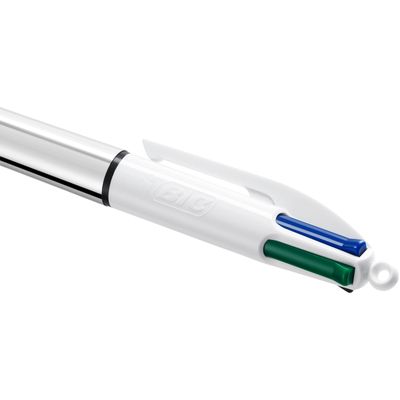 BIC 4 Couleurs Shine - 12 Stylos à bille 4 couleurs - corps argenté métallisé
