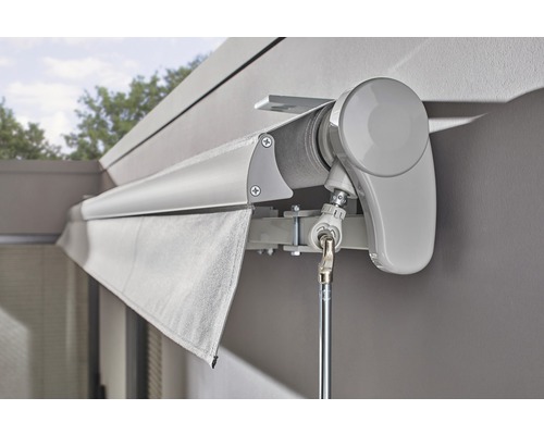 SOLUNA knikarmzonnescherm Trend 2,5x2 doekdesign U190 frame zilver geanodiseerd incl. motor, wandschakelaar en noodhandzwengel