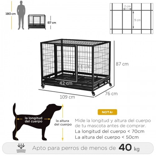 Caixa de transporte para cães PawHut em metal com rodas e freios.