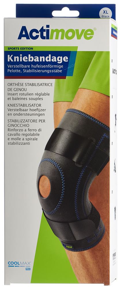 Actimove Sport Kniebandage<br>1 Stück, XL, Pelotte Stabilisierungsstäbe