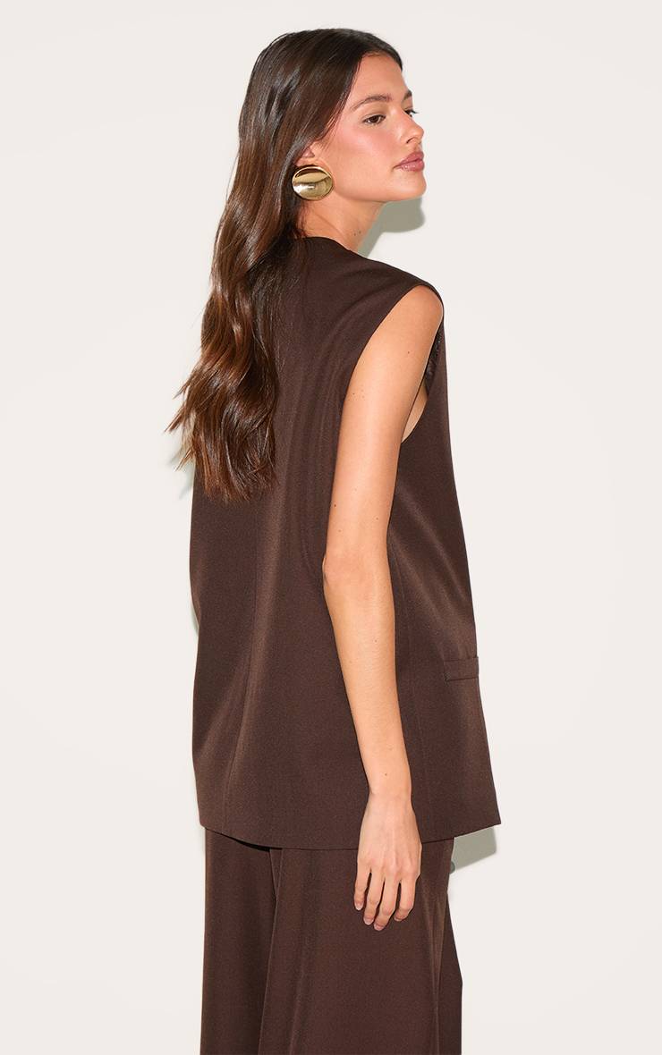 Chocolat Ensemble Coordonné Gilet Sans Col Tissé Surdimensionné À Épaulettes