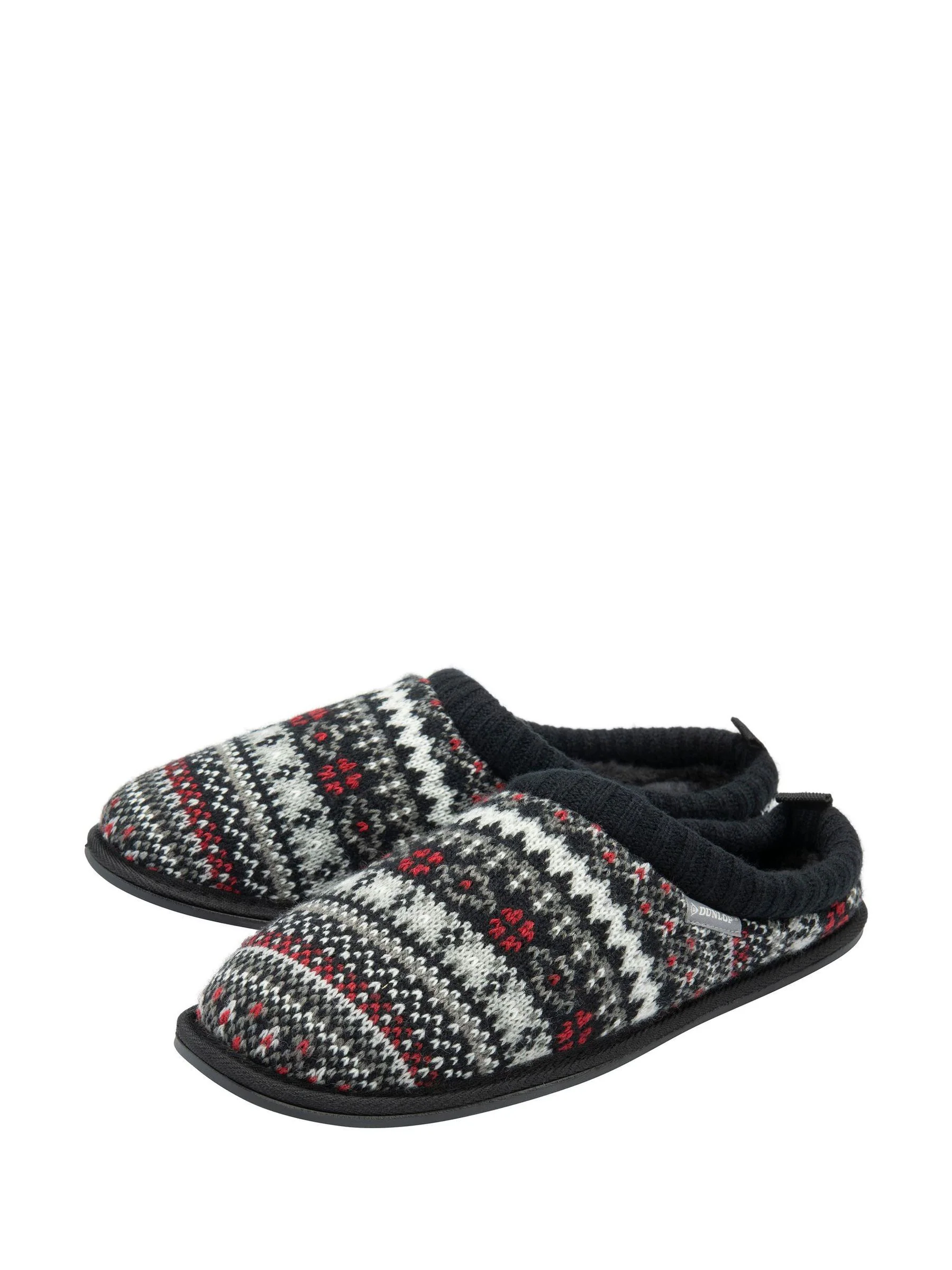 Wit - Dunlop heren pantoffelmuiltjes met Fairisle-patroon en warme voering
