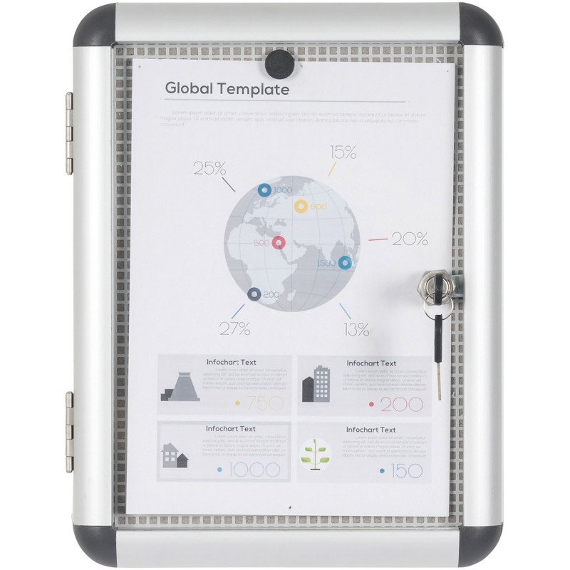 Vitrine intérieure extra plate fond acier laqué porte battante cadre aluminium Bi-Office Enclore - 1 feuille