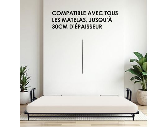 WALLBEDKING - Lit escamotable murphy, 200cmx150cm, horizontal, classique