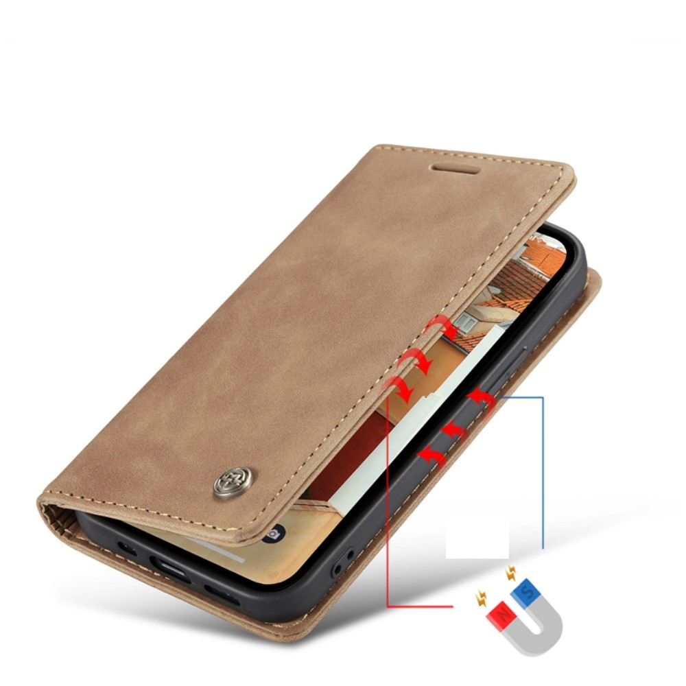 iPhone 14 Leder Tasche Flip Wallet Etui mit Kartenfächern - Hellbraun