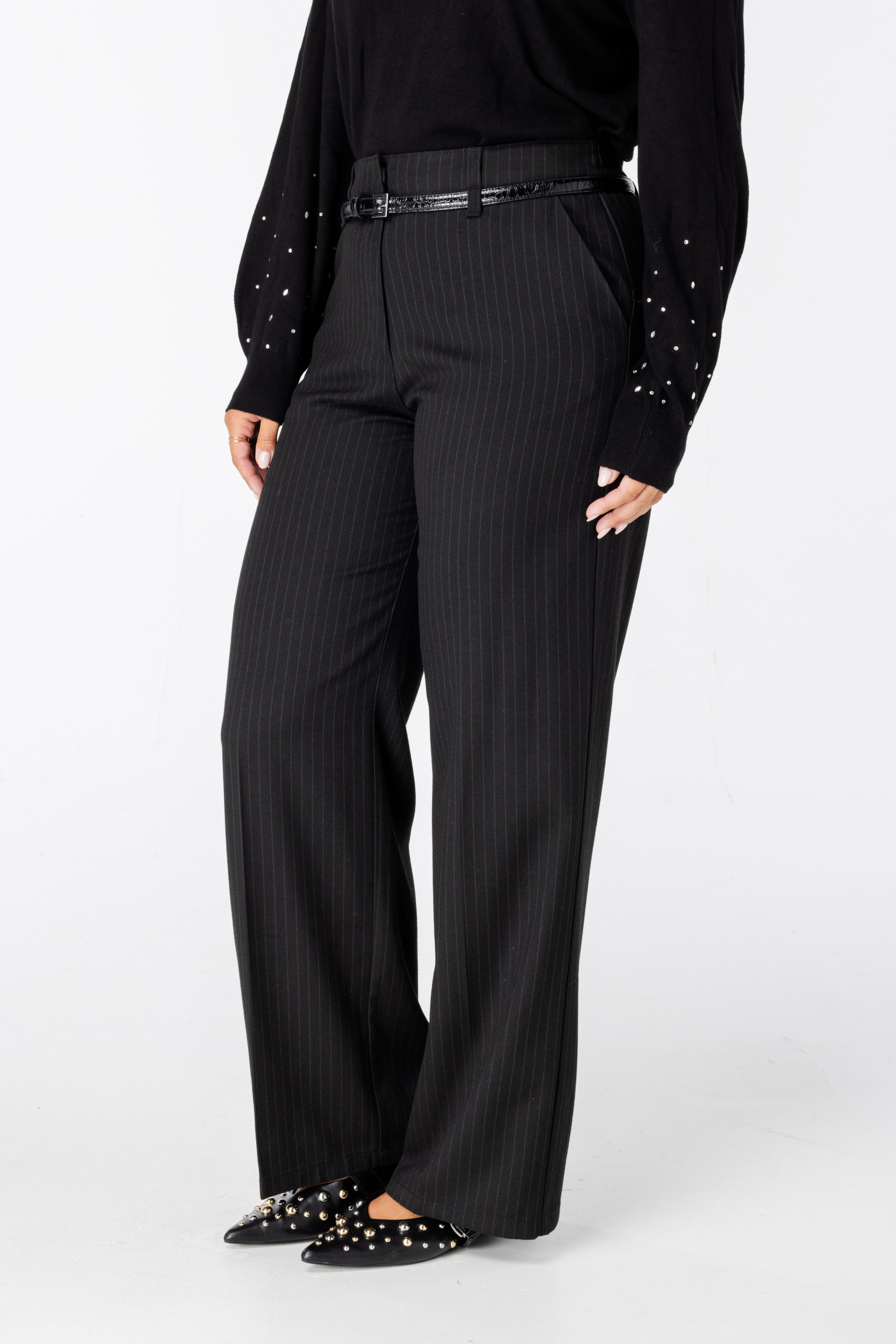 Pantalon met riempje Zwart