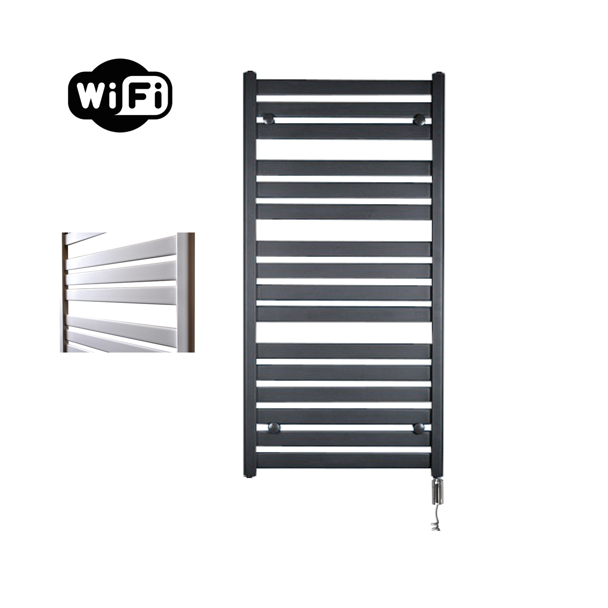 Sanicare Moda elektrische radiator 60x120cm zwart mat met WiFi en thermostaat rechts chroom