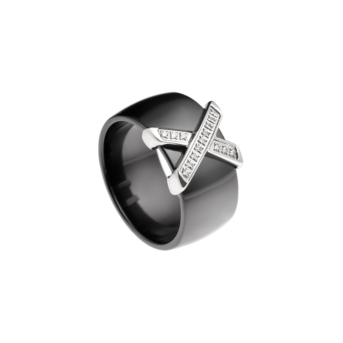 STELLA - Bague Jonc Massif - Pure Ceramic noire et acier - Motif Noeud