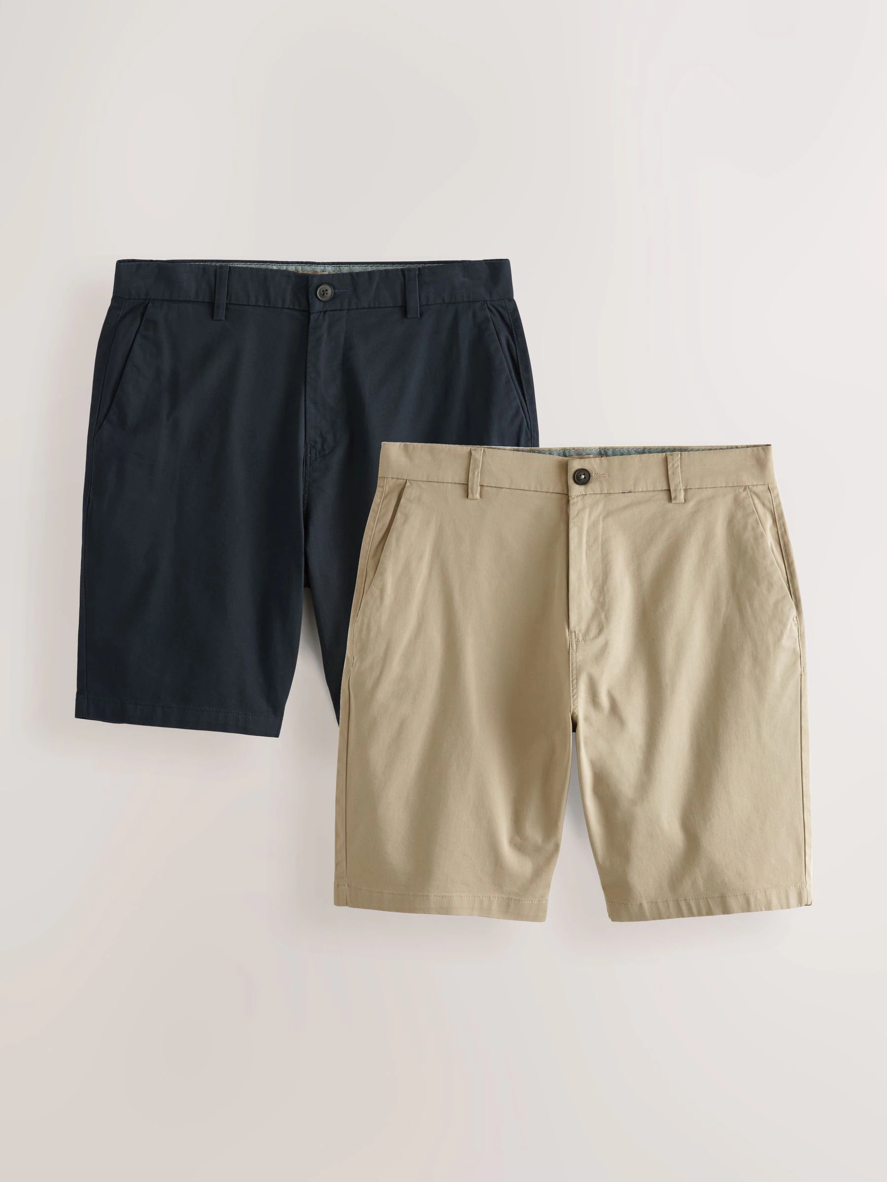 Marineblauw/kiezelkleurig - Straight fit - Set van 2 chinoshorts met stretch