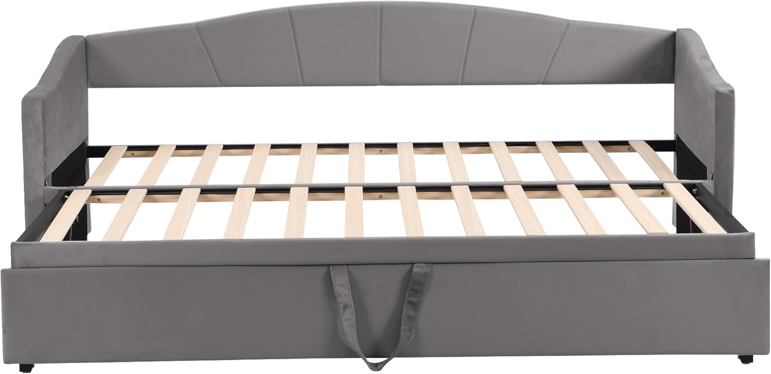 Kayan Polsterbett Ausziehbares Schlafsofa 90/180 * 200 cm mit Lattenrosten, Multifunktionsbett aus hautfreundlichem Samtstoff (Grau)