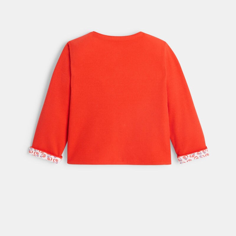 Gilet réversible maille côtelée et imprimée orange bébé fille Orange